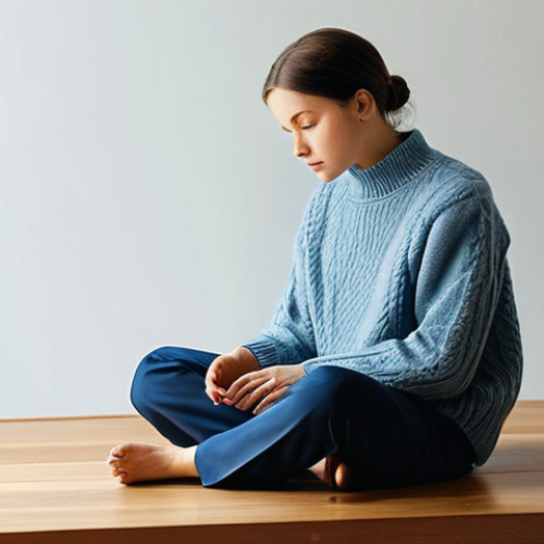 Home 11 A young adult, fully clothed in a modest, contemporary sweater and trousers, sitting reflectively at a simple wooden table in a well-lit, minimalist room. Their gaze is slightly distant, conveying a moment of quiet introspection and vulnerability. The setting is clean and uncluttered, suggesting a peaceful but perhaps somewhat lonely atmosphere. The overall mood is calm and contemplative. perfect anatomy, correct proportions, natural pose, well-formed hands, proper finger count, natural body proportions, high-quality professional photography, appropriate attire, safe for work, appropriate content, family-friendly.